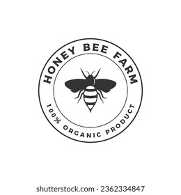 Organic honey bee retro logo.Logo for honey shop, label,business.