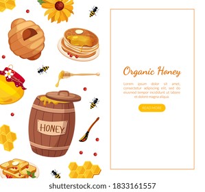Organic Honey Landing Template, Natural Honey Products Website, Mobile App, Beekeeping and Honey Production Vector Illustration