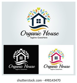 Organic House Logo Design Template ,Home Logo ,House Care Logo ,Home Clean Logo , Vector Illustration