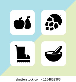 organic icon. 4 organic set with fruit, bowl, artichoke and farming and gardening vector icons for web and mobile app