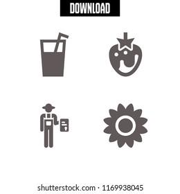 organic icon. 4 organic vector set. strawberry, sunflower, juice and farmer icons for web and design about organic theme