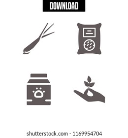 organic icon. 4 organic vector set. seeds, hand holding a stalk, lemongrass and animal feed icons for web and design about organic theme