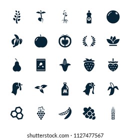 Organic icon. collection of 25 organic filled icons such as plant, milk can, turkey, orange, apple, grape, corn, grape. editable organic icons for web and mobile.