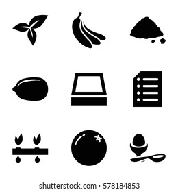 organic icon. Set of 9 organic filled icons such as orange, Lemon, boiled egg, ground heap, leaf, paper, square plant pot, banana