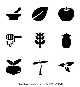 organic icon. Set of 9 organic filled icons such as plant, bowl, beet, apple, honey, leaf