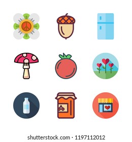 organic icon set. vector set about products, acorn, supermarkets and flower icons set.