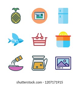organic icon set. vector set about squeezer, image, pineapple and fridge icons set.