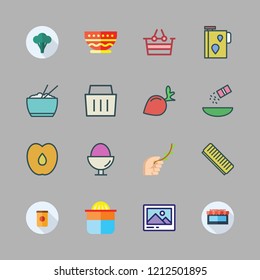 organic icon set. vector set about seasoning, products, squeezer and broccoli icons set.