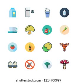 organic icon set. vector set about broccoli, nuts, milk and tomatoes icons set.