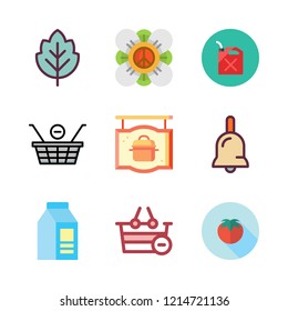 organic icon set. vector set about leaf, oil, shopping basket and tomatoes icons set.