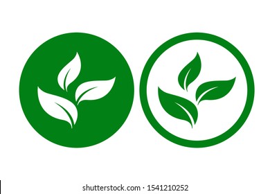 organic icons with green leaves silhouettes