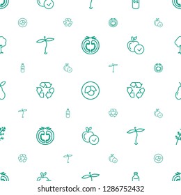 organic icons pattern seamless white background. Included editable outline tomato, leaf, oil, plant, recycle, apple, pear, deel, tree icons. organic icons for web and mobile.