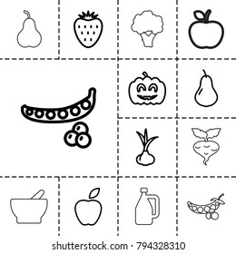 Organic icons. set of 13 editable outline organic icons such as onion, pear, peas, apple, pumpkin haloween, strawberry, bowl, milk can, beet