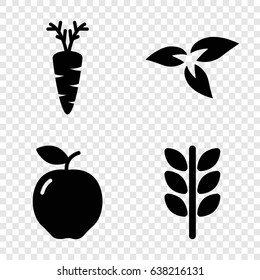 Organic icons set. set of 4 organic filled icons such as plant, apple, carrot