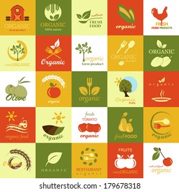 Organic Icons Set - Isolated On Background - Vector Illustration, Graphic Design Editable For Your Design, Food Concept 