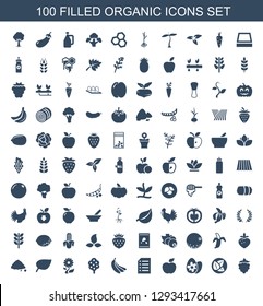 organic icons. Trendy 100 organic icons. Contain icons such as mulberry, leaf, easter egg, apple, paper, banana, tree, flower, ground heap, strawberry. organic icon for web and mobile.