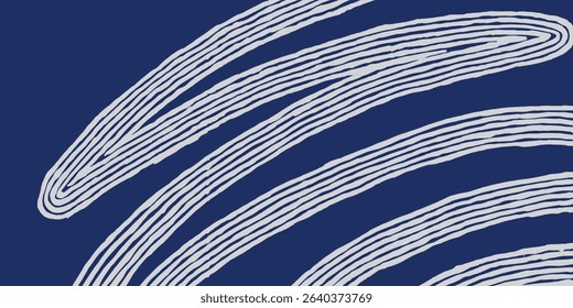 Organic Indigo Currents, Hand-Drawn Abstract Pattern of Flowing White Lines on a Deep Blue background, simple Serenity and Natural Movement