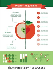 organic infographics with apple ,charts  and world map