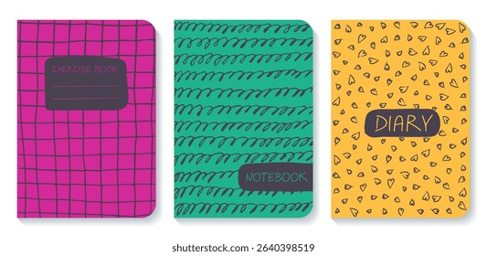 Organic and informal notebook design set. Perfect for children's designs or journaling. Simple clear pattern variations for conceptual use.