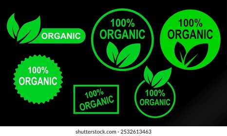 organic ingredient icon set for mockup, packaging, advertisement, product. eco friendly or environment friendly label or sticker. vector renewable or recycling product.	