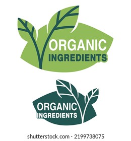 Organic Ingredients Badge In Circular Shape For Healthy Natural Food Products Composition Labels - Vector Isolated Pictogram With Decorative Leaf