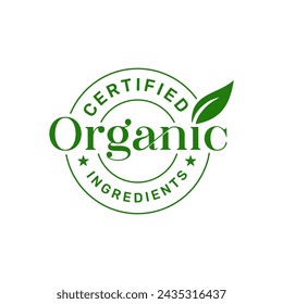 Producto de etiqueta certificado de ingredientes orgánicos. Ilustración vectorial de sello orgánico.