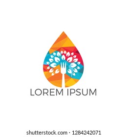 Organic ingredients green leaf and water drop logo design. Vector icon vegan food or nature ingredients nutrition, organic bio pharmacy and natural skincare cosmetic product package logo design