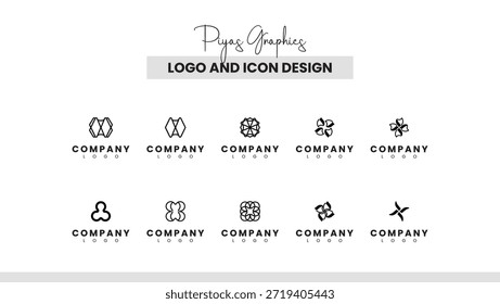 Conjunto de rejilla de icono de logotipo entrelazado orgánico
