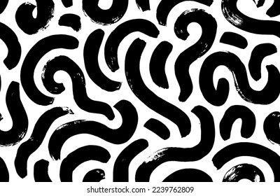 Organic irregular bold lines seamless pattern. Vector wavy brush strokes ornament. Abstract background with maze or puzzle motif. Messy doodles, bold curvy lines illustration, squiggle smears.