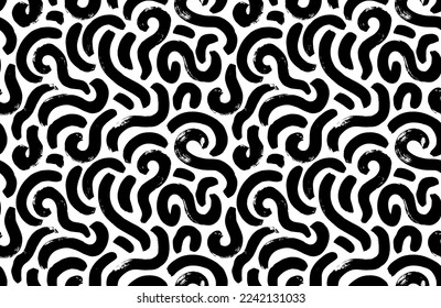 Organic irregular bold lines seamless pattern. Vector wavy brush strokes ornament. Abstract background with maze or puzzle motif. Messy doodles, bold curvy lines illustration, squiggle smears.