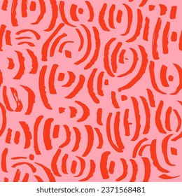 Organic irregular circular lines vector seamless pattern. Vector. Hand drawn on organic shapes on pink background. Marker strokes.