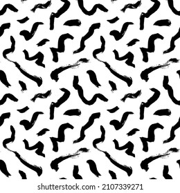 Organic irregular curly lines vector seamless pattern. Hand drawn abstract background with curved brush strokes. Black and white wavy organic strokes. Abstract background with rough textured shapes