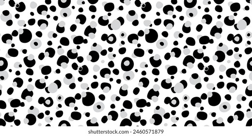 Organic irregular dot, bubble, circle shape seamless pattern. Abstract black, white and grey color fluid drop background design