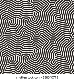 Organic Irregular Rounded Lines. Abstract Freehand Background Design. Vector Seamless Black and White Pattern.