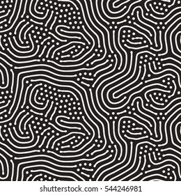 Organic Irregular Rounded Lines. Abstract Freehand Background Design. Vector Seamless Black and White Pattern.