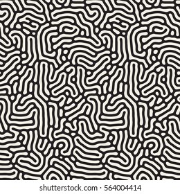Organic Irregular Rounded Lines. Abstract Freehand Background Design. Vector Seamless Black and White Pattern.
