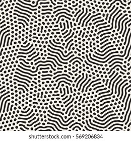 Organic Irregular Rounded Lines. Abstract Freehand Background Design. Vector Seamless Black and White Pattern.