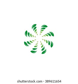 Organic isolated vector green circle logo. Leafs nature border. Green environment design element. Organic circular frame illustration.