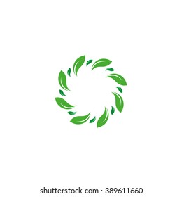 Organic isolated vector green circle logo. Leafs nature border. Green environment design element. Organic circular frame illustration.