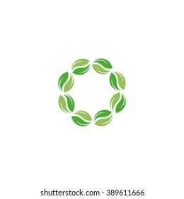 Organic isolated vector green circle logo. Leafs nature border. Green environment design element. Organic circular frame illustration.