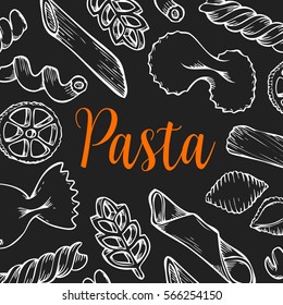 Organic Italian pasta food vector hand drawn template packaging food, drink, menu label, banner poster identity, branding. Stylish design with sketch illustration of pasta sketch.