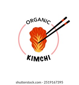 Organic kimchi logo graphic design vector art, with chopstick label traditional food Korean cuisine fun sticker inspiration.