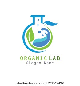 Vector de diseño de logotipos de laboratorio orgánico. Creative Lab con plantilla de logotipo de hoja