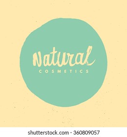 Organic Label Design. Green Label With Hand Drawn Calligraphy Natural Cosmetics Logo, Eco Tag, Eco Friendly Vector Design