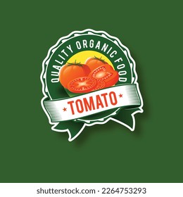 Organic label with fresh tomatoes fruit 