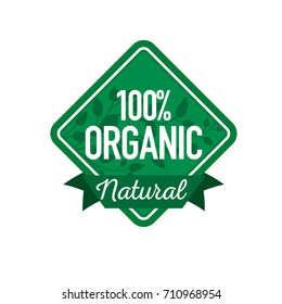Organic label. Gmo Natural food label for products packaging. White text vector illustration
