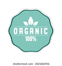 Organic label icon to mark veggie food isolated on white. Vector eco business icon for mel food in restaurant, label with text, round mark illustration