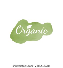 Organic label, logo with watercolour background. Organic, natural product concept.