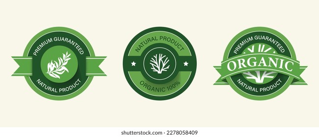 Organic label, natural label, organic banner with green paper texture. Sticker and badge organic logo vegan food mark.