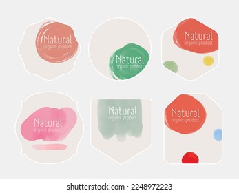 Organic label, natural label, organic banner with hand drawn stain brush watercolor. Tag and badge organic logo vegan food mark.